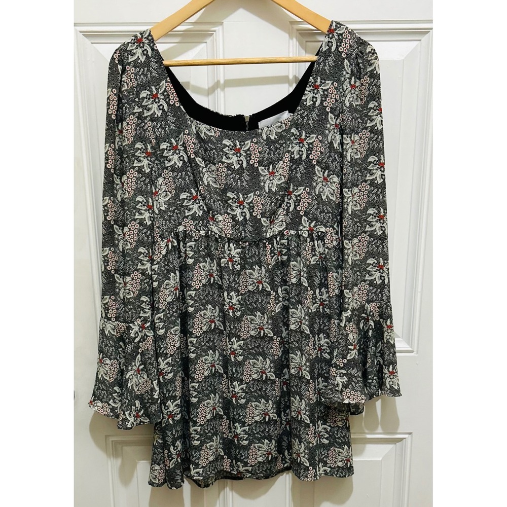 Line + Dot Floral Print Long Sleeve Mini Dress Fall